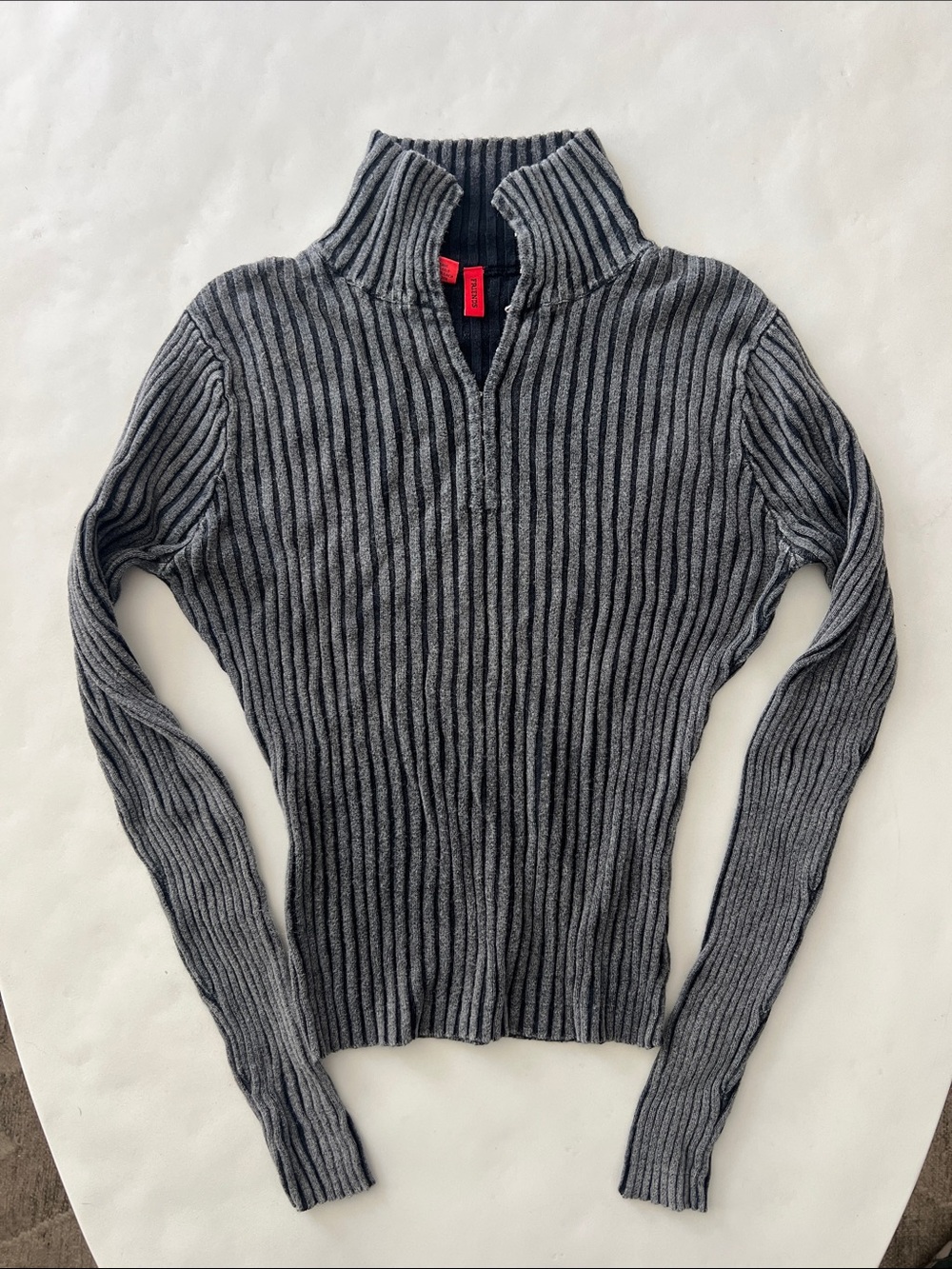 Vintage FRIENDS Monochrome Acid Wash Ribbed Mock Neck Stretchy Longsleeve Top M